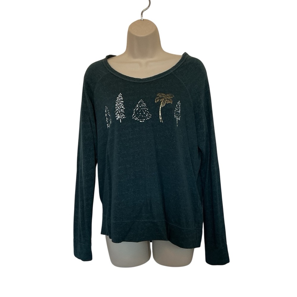 NWOT Sundry Women’s Green Light Sweatshirt Palm Tree Pine Trees Graphic Size 2/M - Picture 2 of 7